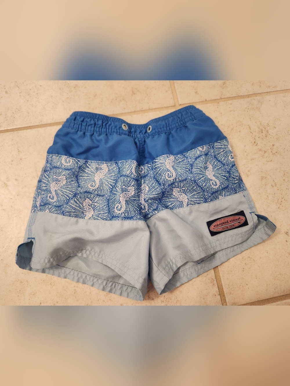 Vineyard Vines Fish Print Blue Swim Trunks Boys Size 3t Seahorse #G1206
